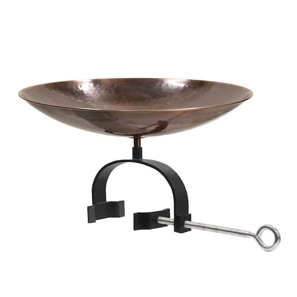 15.75 in. L Round Burnt Copper Stainless Steel Birdbath w/ Wrought Iron Over Rail Bracket