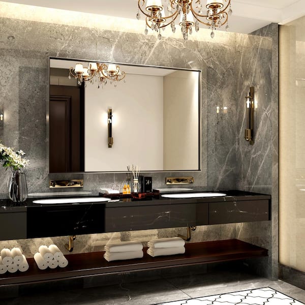 Unbranded 36 in. W. x 30 in. H Large Rectangular Aluminum Framed Wall Bathroom Vanity Mirror in Glossy Brushed Silver