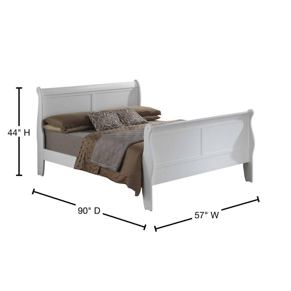 Elegant Full Double Platform Bed with Wood Headboard in White