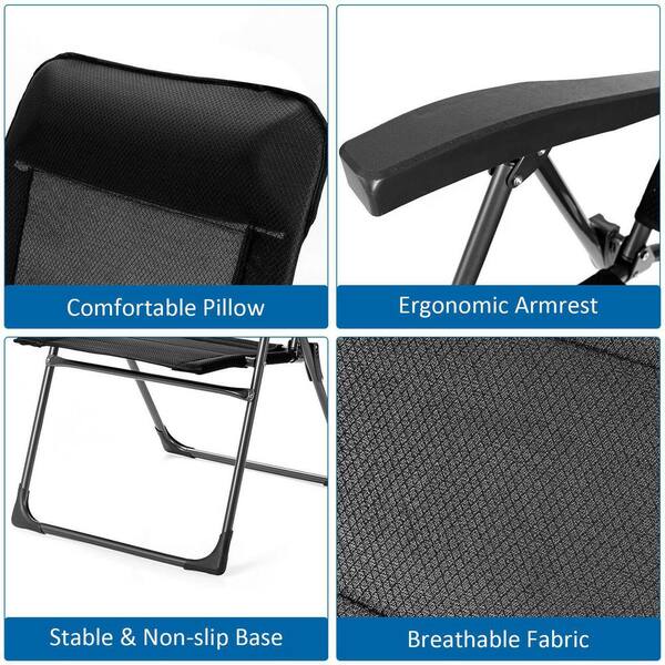 HONEY JOY Black Camping Chair with Removable Footrest Folding Lounge Chair  with Adjustable Backrest Pillow Cup Holder TOPB006542 - The Home Depot