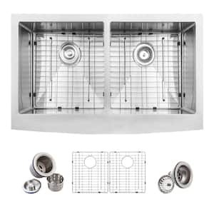 Professional 33 in. Apron-Front 50/50 Double Bowl 16 Gauge Stainless Steel Kitchen Sink with Accessories