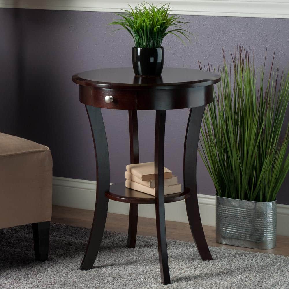 Sasha Transitional Round Wood Accent Table with Storage - Cappuccino