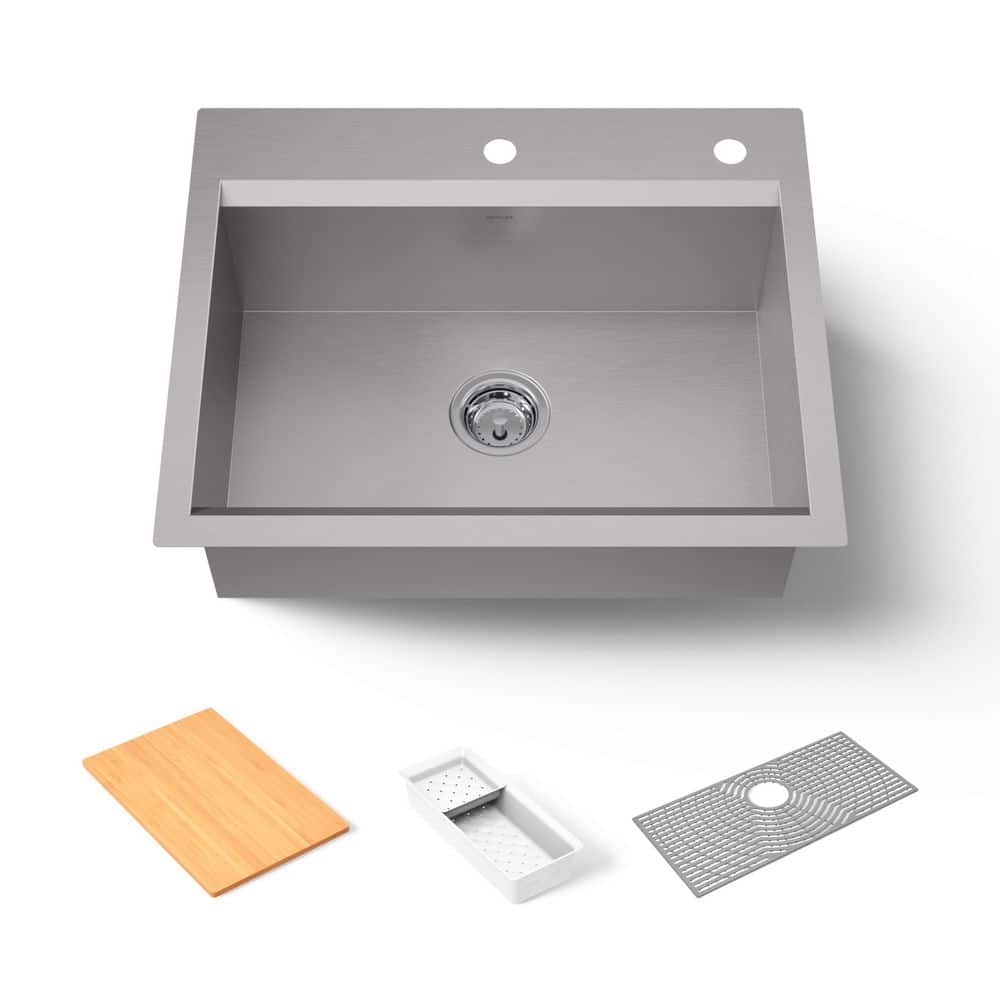 Task Workstation 27 in. Drop-In Single Bowl 18-Gauge Stainless Steel Kitchen Sink 2-Faucet Holes price history on PriceWatchPro