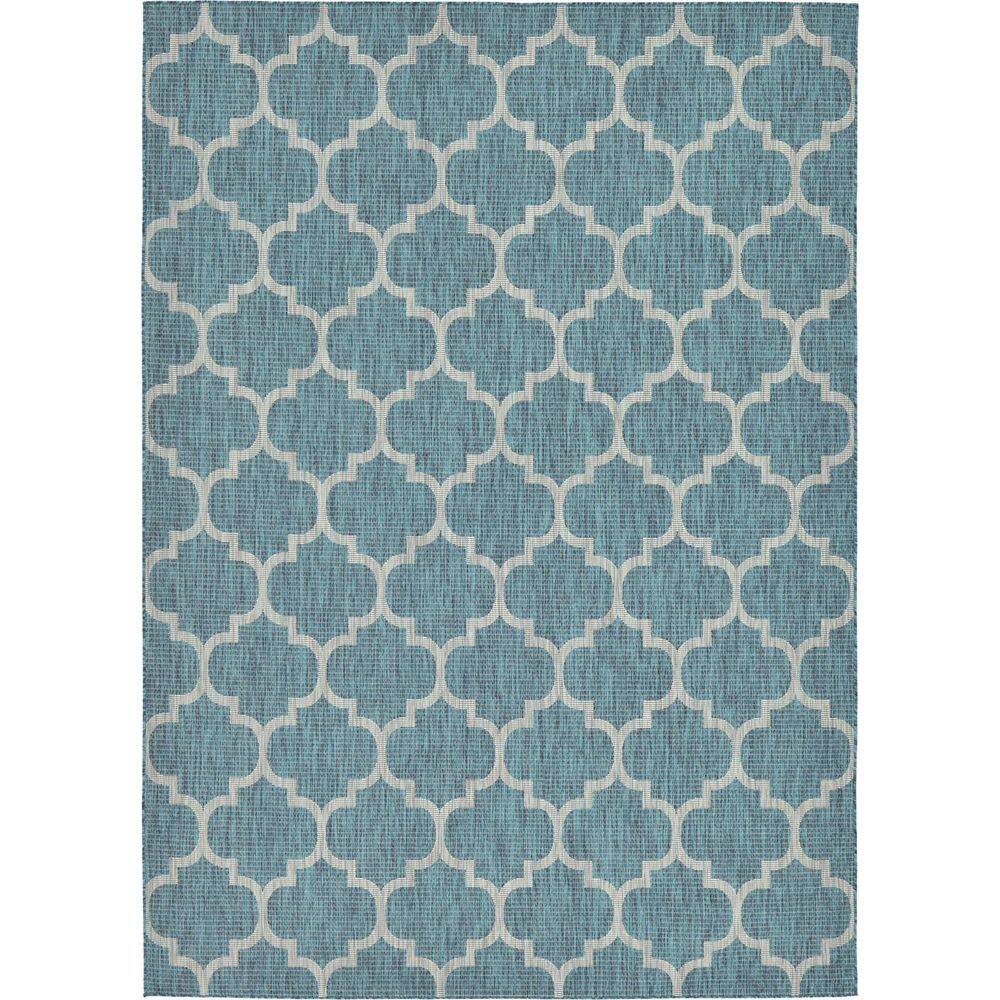Teal Blue Rectangular Synthetic Outdoor Area Rug - Easy Care and Stain-resistant
