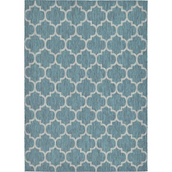 Unique Loom Outdoor Trellis Teal 8' 0 x 11' 4 Area Rug