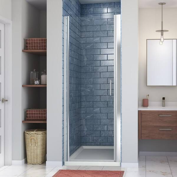 FORCLOVER 30 in. W x 72 in. H Pivot Semi-Frameless Shower Door in Chrome Finish with Clear Glass