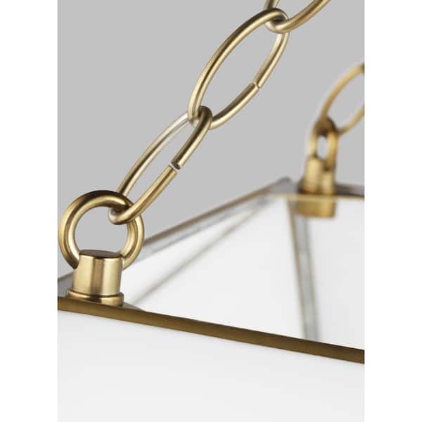 Generation Lighting - Morrison 4-Light Satin Brass Large Lantern Hanging Pendant Light with White Glass Panel