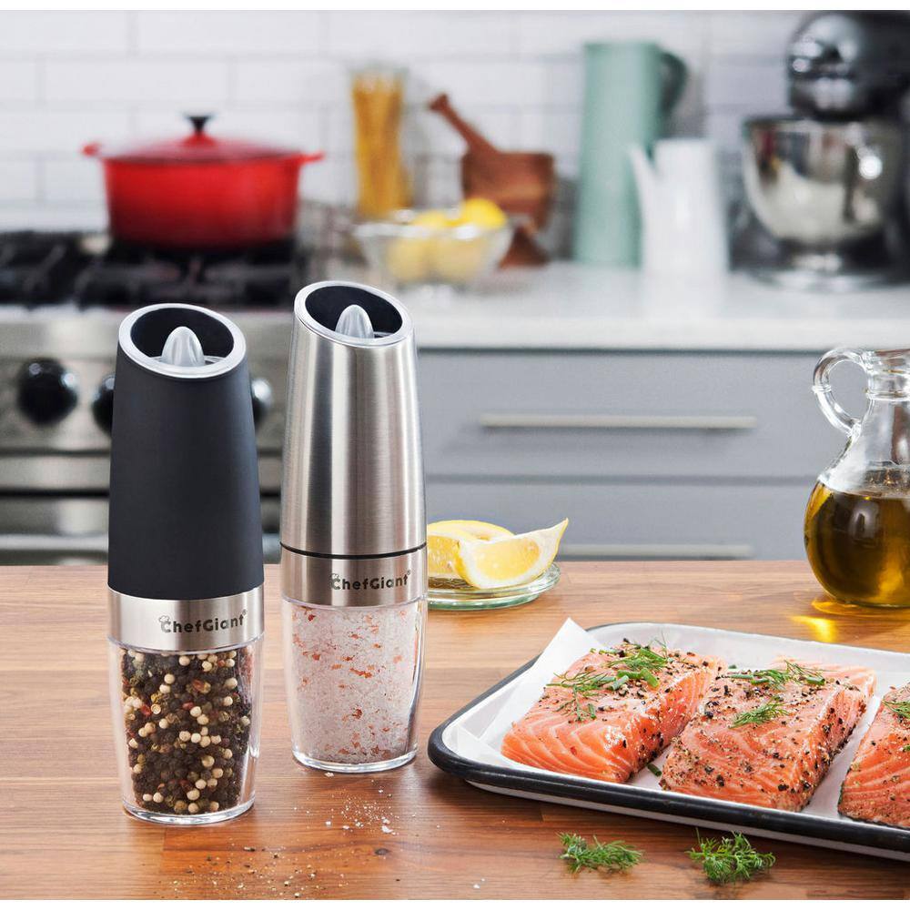 Black Electric Salt and Pepper Grinder Set with LED Light