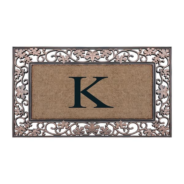 A1 Home Collections A1HC Bronze 23 in. x 38 in. Rubber and Coir Heavy Weight Large Monogrammed K Door Mat