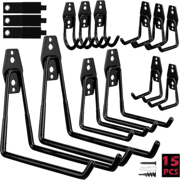 Garage Tool Storage Wall Hook Set 15PCS Heavy Duty Hanger Garden Tool Organizer Ladder Rack Yard Holder Metal Bracket