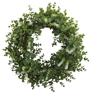 18 in. Artificial Eucalyptus Double Ring Wreath with Twig Base