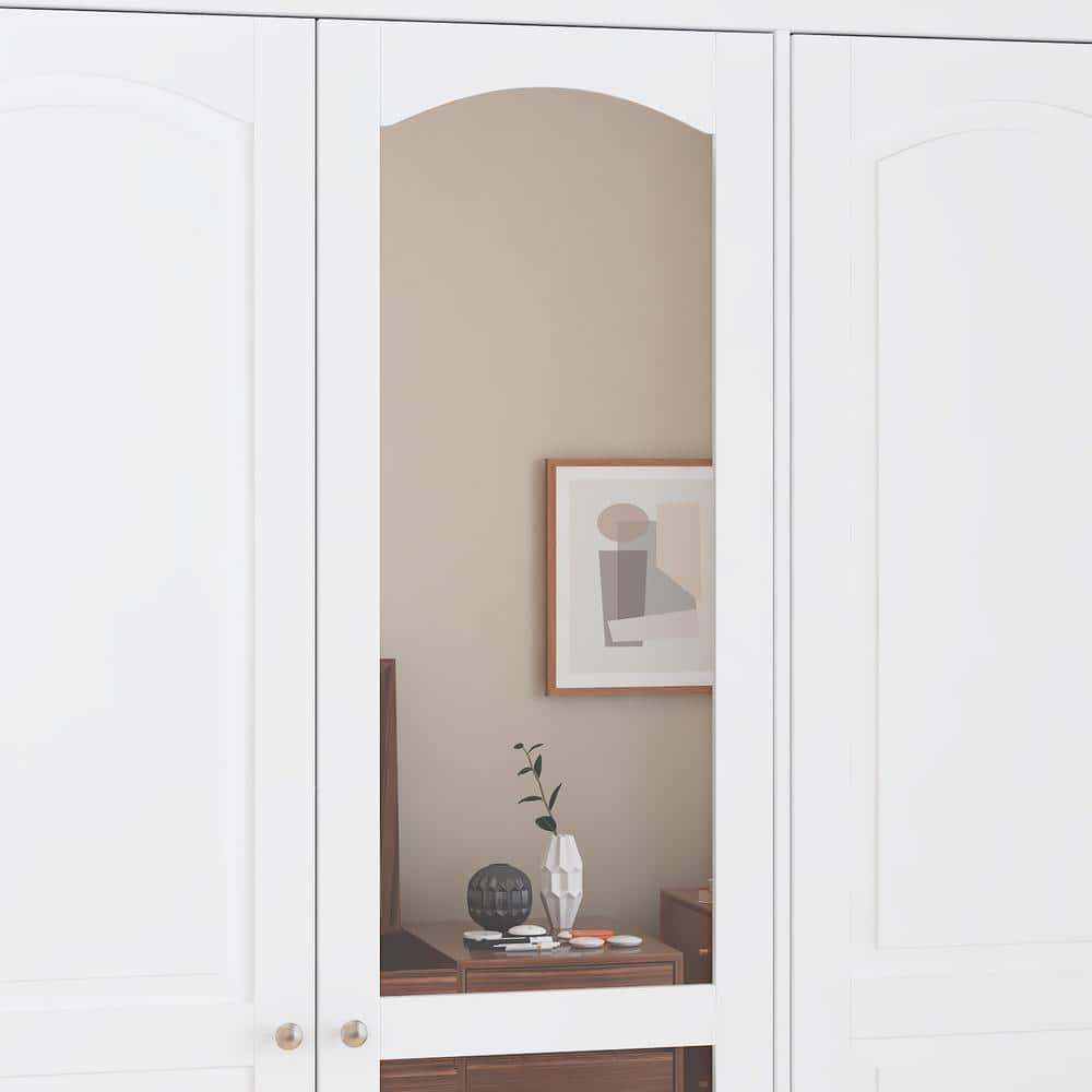 White Wood 63 in. W Big Wardrobe Armoires Mirror, Hanging Rods, Drawers, Adjustable Shelves, 78.7 in. H x 19.7 in. D - thumbnail 7