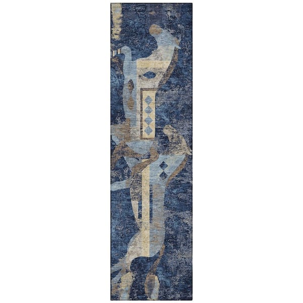 Chantille Machine Washable Indoor/Outdoor Abstract ACN3109 Navy 2 ft. x 7 ft. Runner Rug