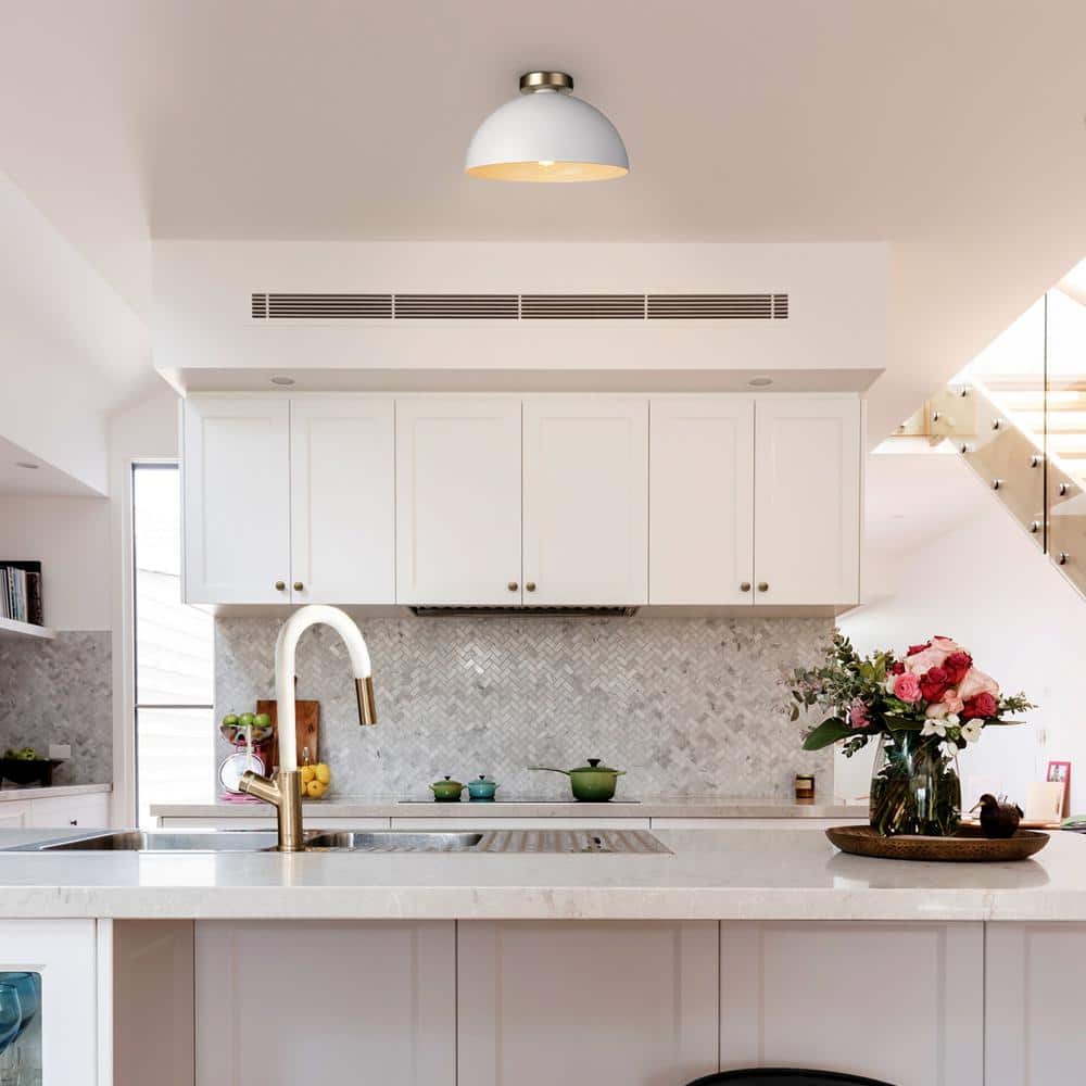 Matte White and Gold Semi-Flush Mount Ceiling Light
