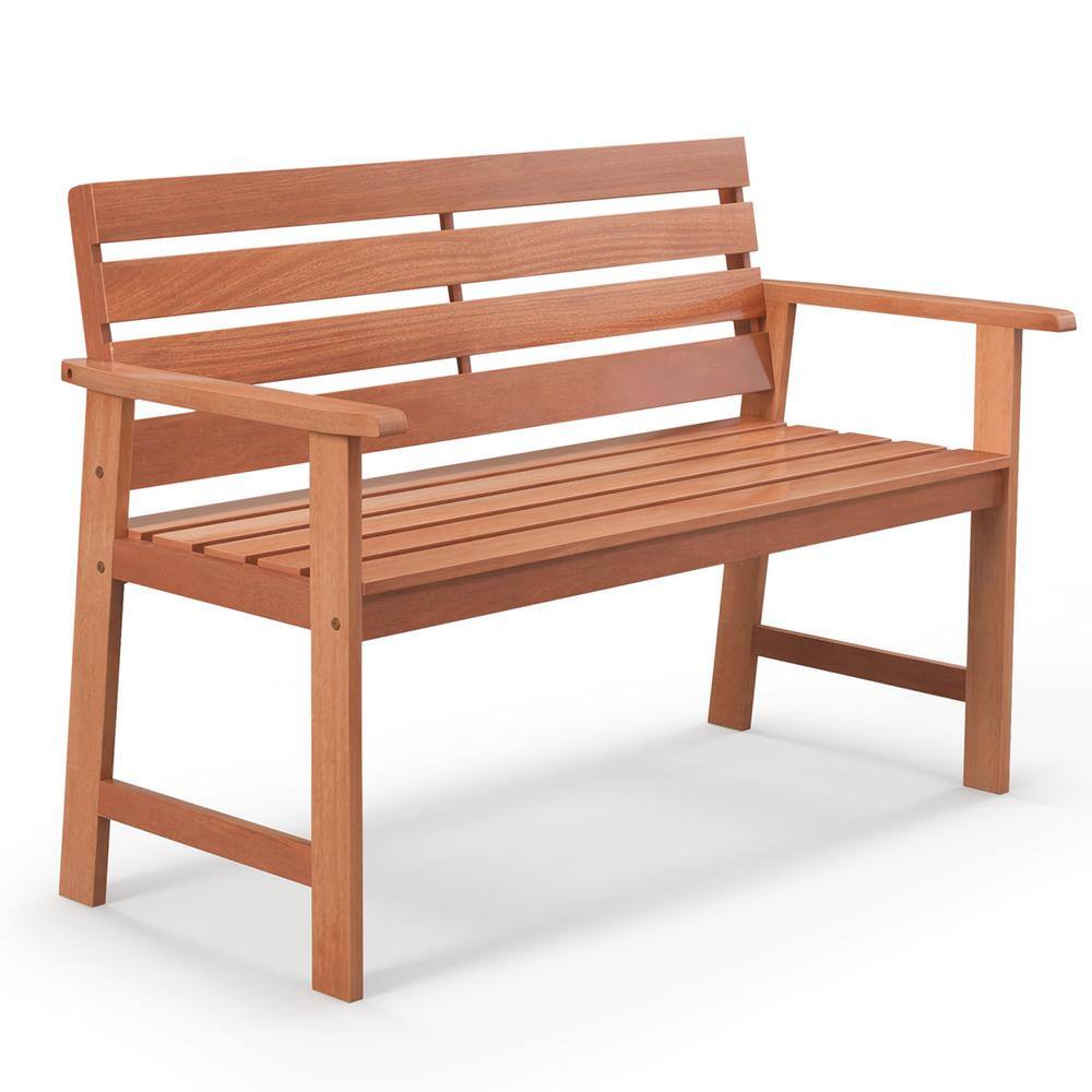 Costway Patio Hardwood Bench Wood 2 Seat Chair with Breathable Slatted Seat