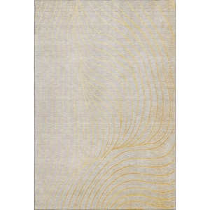 Mayfield Premium Machine Washable Abstract AMF2107 Gold 3 ft. x 5 ft. Area Rug