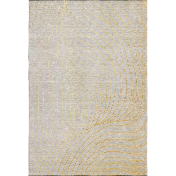Mayfield Premium Machine Washable Abstract AMF2107 Gold 3 ft. x 5 ft. Area Rug