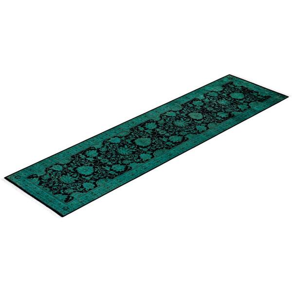 Overdyed Black 2 ft. 7 in. x 10 ft. 3 in. Wool Indoor Area Rug