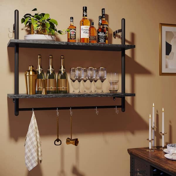 Unbranded 31.5 in. W x 9 in. D Kitchen Decorative Wall Shelf Towel Bar Hooks Wine Hanging Display Rack Living Room Decor Bathroom TG9150 P89