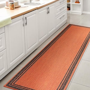 James Modern Border Stripe Orange/Dark Gray 2 ft. x 8 ft. Indoor/Outdoor Area Rug