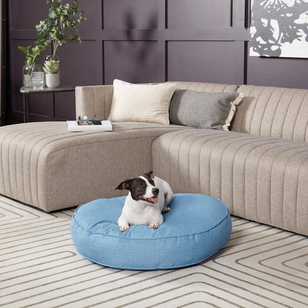 Small Denim Round Outdoor Pillow Dog Bed