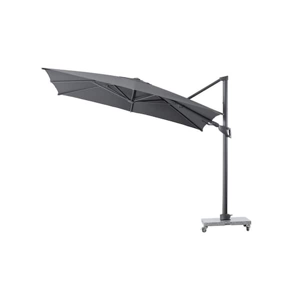 Amour 10 ft. Square Aluminum Cantilever Tilt Outdoor Patio Umbrella with Granite Base in Smoke Gray