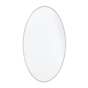 32 in. x 18 in. Oval Round Framed Gold Wall Mirror with Thin Minimalistic Frame