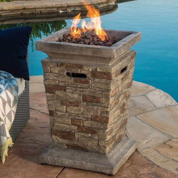 Coporesell 19.5 in. Natural Stone Square Propane Outdoor Fire Pit