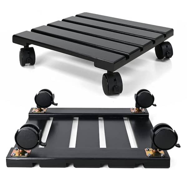 2-Pack Wooden Plant Stand Caddy with Lockable Wheels Heavy Duty, Charcoal