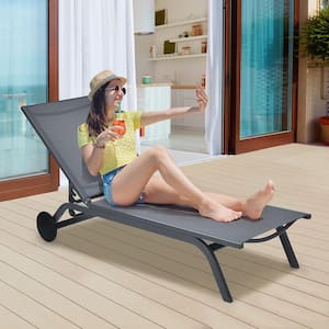 Gray Aluminum Outdoor Chaise Lounge Chair Reclining Fabric Adjustable