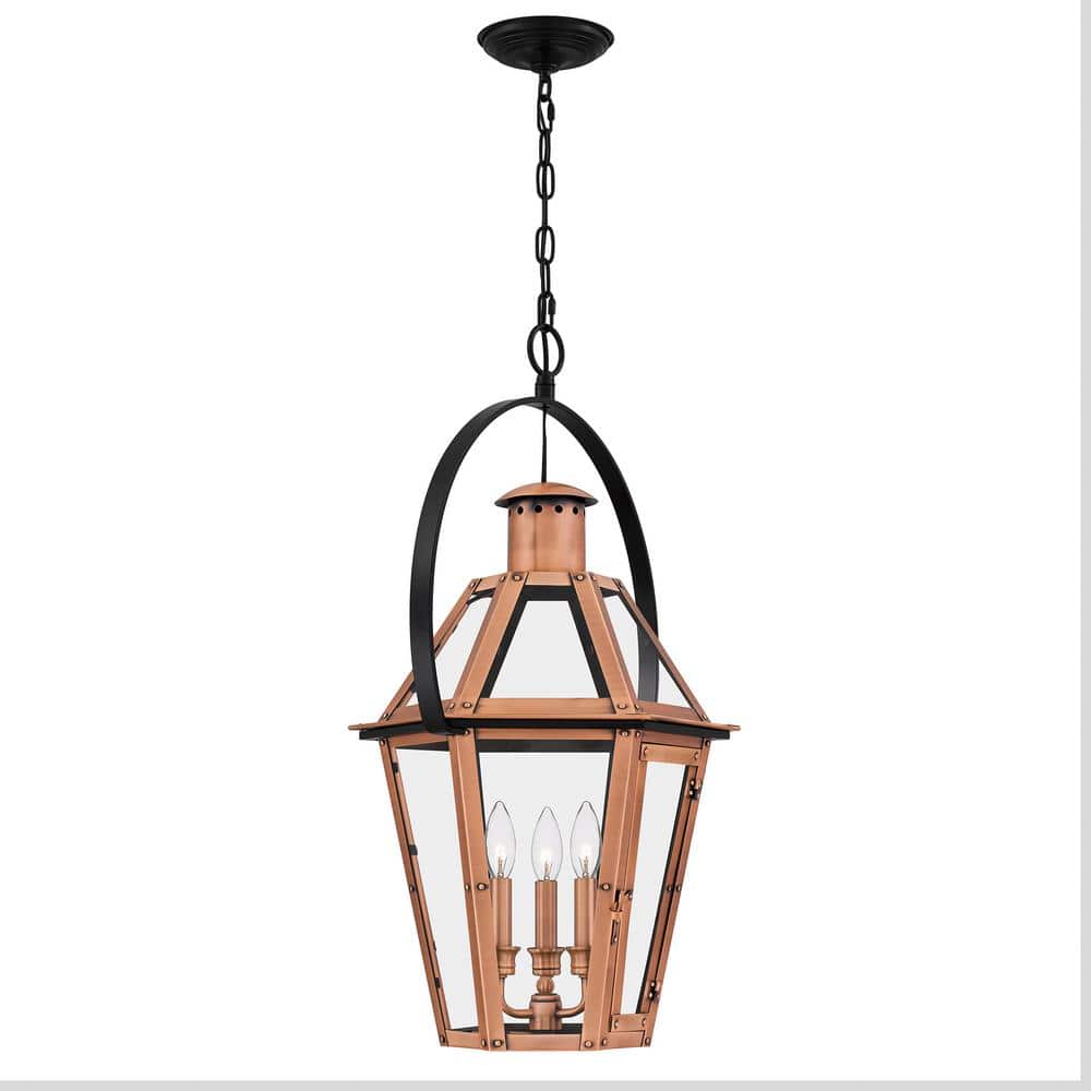 Burdett Aged Copper 3-Light Pendant with Clear Glass Panels