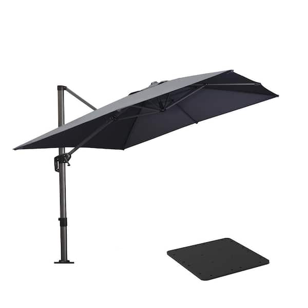 PURPLE LEAF 9 ft. x 11.5 ft. Aluminum Outdoor Patio Cantilever Umbrella 360-Degree Rotation Umbrella with Base Plate, Gray
