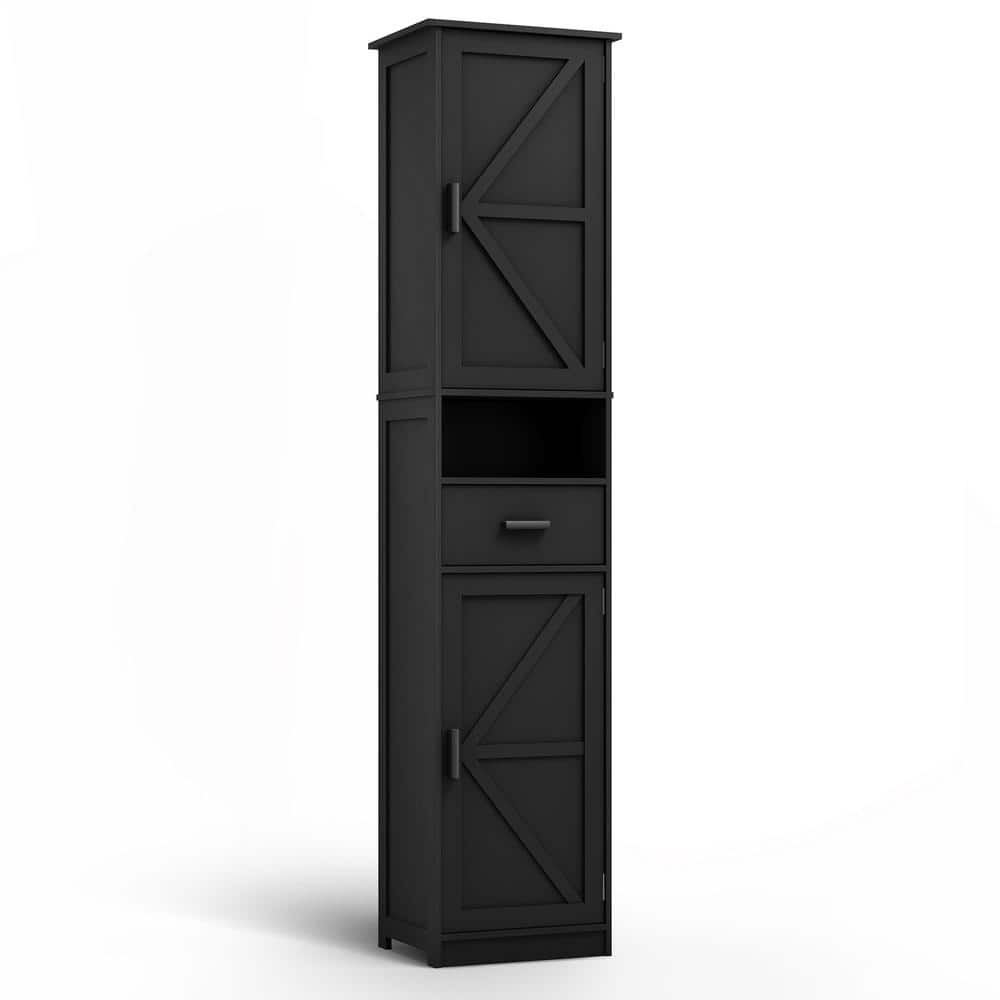 15 in. W x 11 in. D x 70 in. H Black Narrow Linen Cabinet with 2 Barn Doors, 1 Drawer and Adjustable Shelves price history on PriceWatchPro