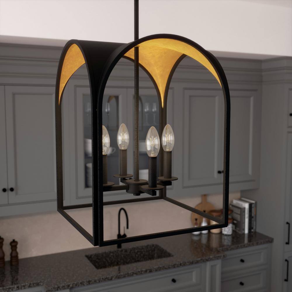 Dukestown Mini 4-Light Lantern Pendant in Black and Gold Leaf