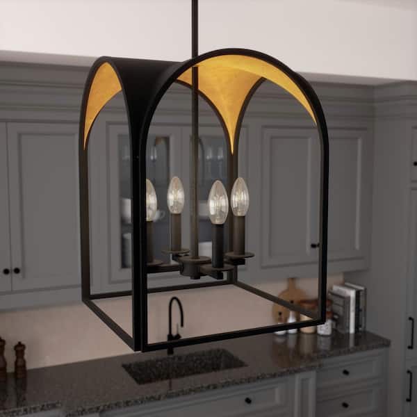 Hunter Dukestown 4 Light Natural Iron Gold Leaf Mini Pendant Kitchen Light