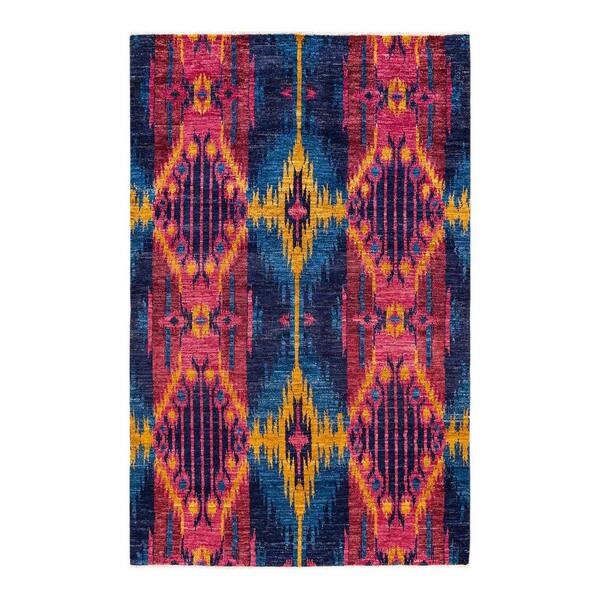Solo Rugs Modern One-of-a-Kind Contemporary Blue 5 ft. 10 in. x 9 ft. 3 in. Ikat Area Rug