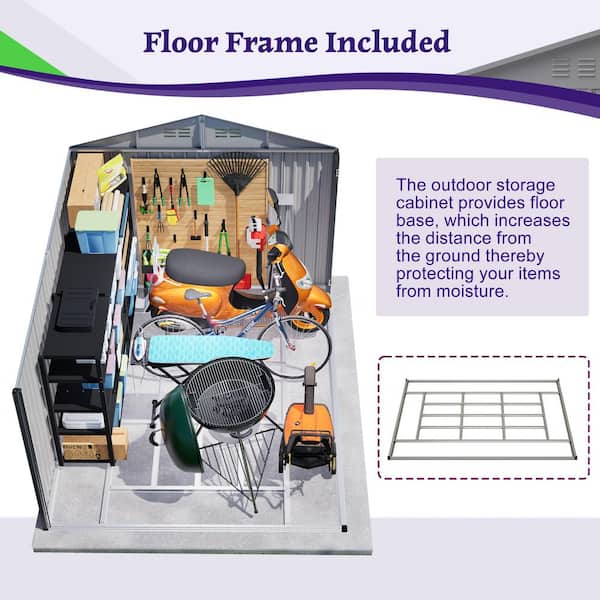 10 ft. x 8 ft. Outdoor Metal Storage Shed with Clear Window, Lockable Doors and Floor Frame, Gray(80 Sq. ft.)