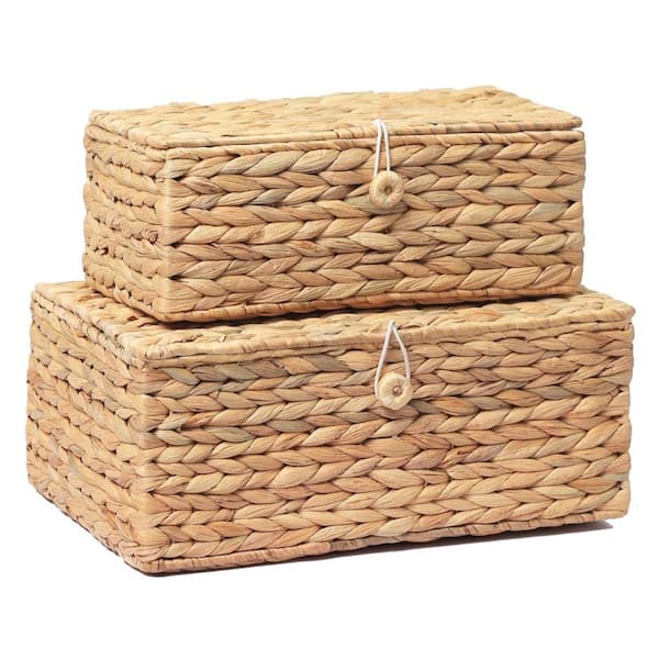 Afoxsos Set of 2 Rectangular Wicker Storage Bins with Lid, Rattan ...