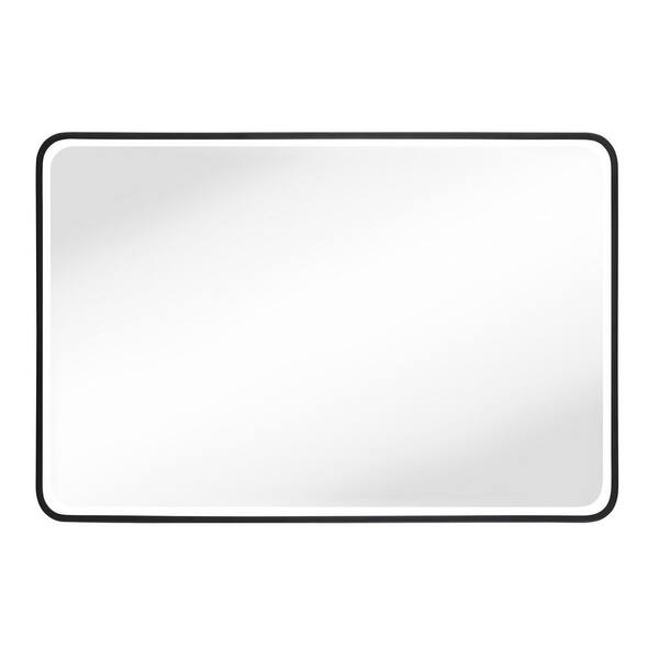 GETLEDEL 27 in. W x 40 in. H Rounded Rectangular Aluminum Frame Beveled Glass Wall Mounted Bathroom Vanity Mirror in Black