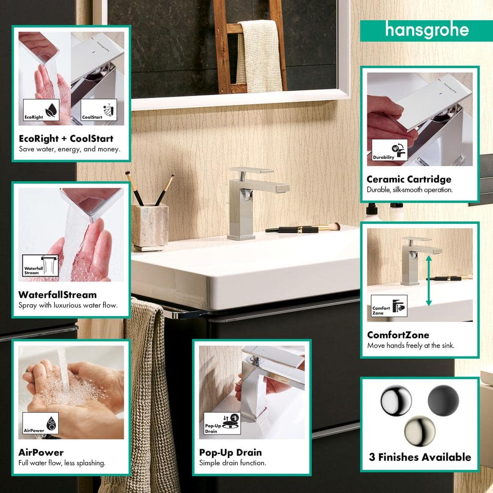 Tecturis E Chrome Single-Hole Bathroom Faucet with Pop-Up Drain