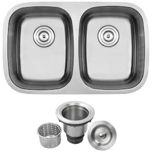 Foster Undermount 18-Gauge Stainless Steel 29.25 in. Double Bowl Kitchen Sink with Basket Strainer