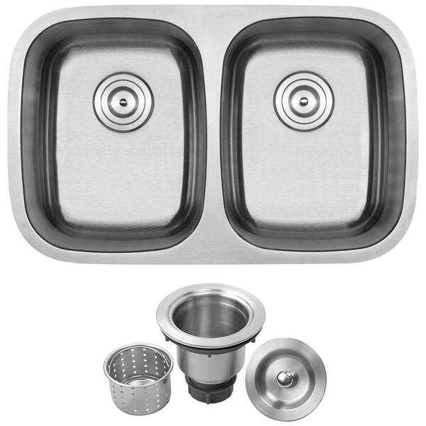 Ticor Foster Undermount 18-Gauge Stainless Steel 29.25 in. Double Bowl Kitchen Sink with Basket Strainer