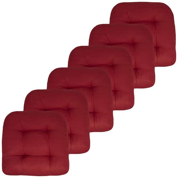 Sweet Home Collection 19 in. x 19 in. x 5 in. Solid Tufted Indoor/Outdoor Chair Cushion U-Shaped in Red (6-Pack)