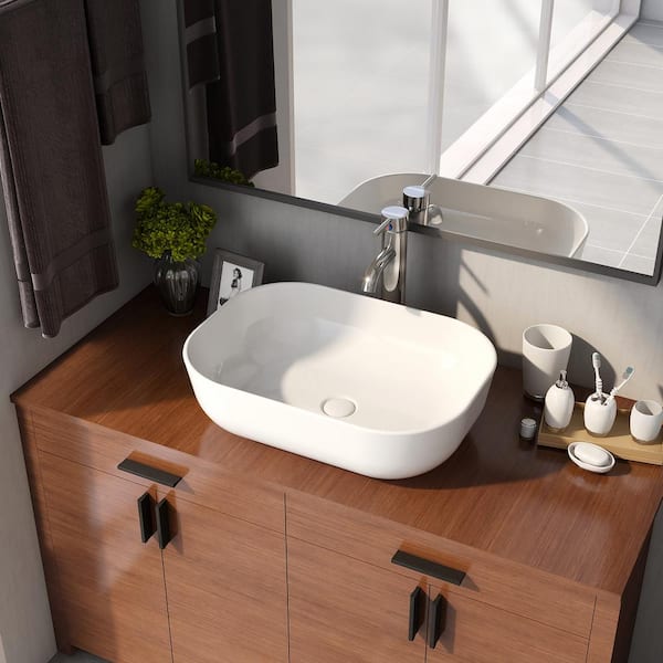DEERVALLEY 20 in. L x 16 in. W Prism White Ceramic Rectangular Vessel Bathroom Sink, Faucet and Overflow Not Included