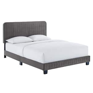 Celine Gray Channel Tufted Performance Velvet Queen Platform Bed