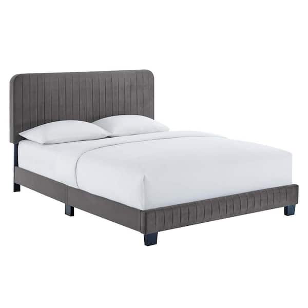 MODWAY Celine Gray Channel Tufted Performance Velvet Twin Platform Bed