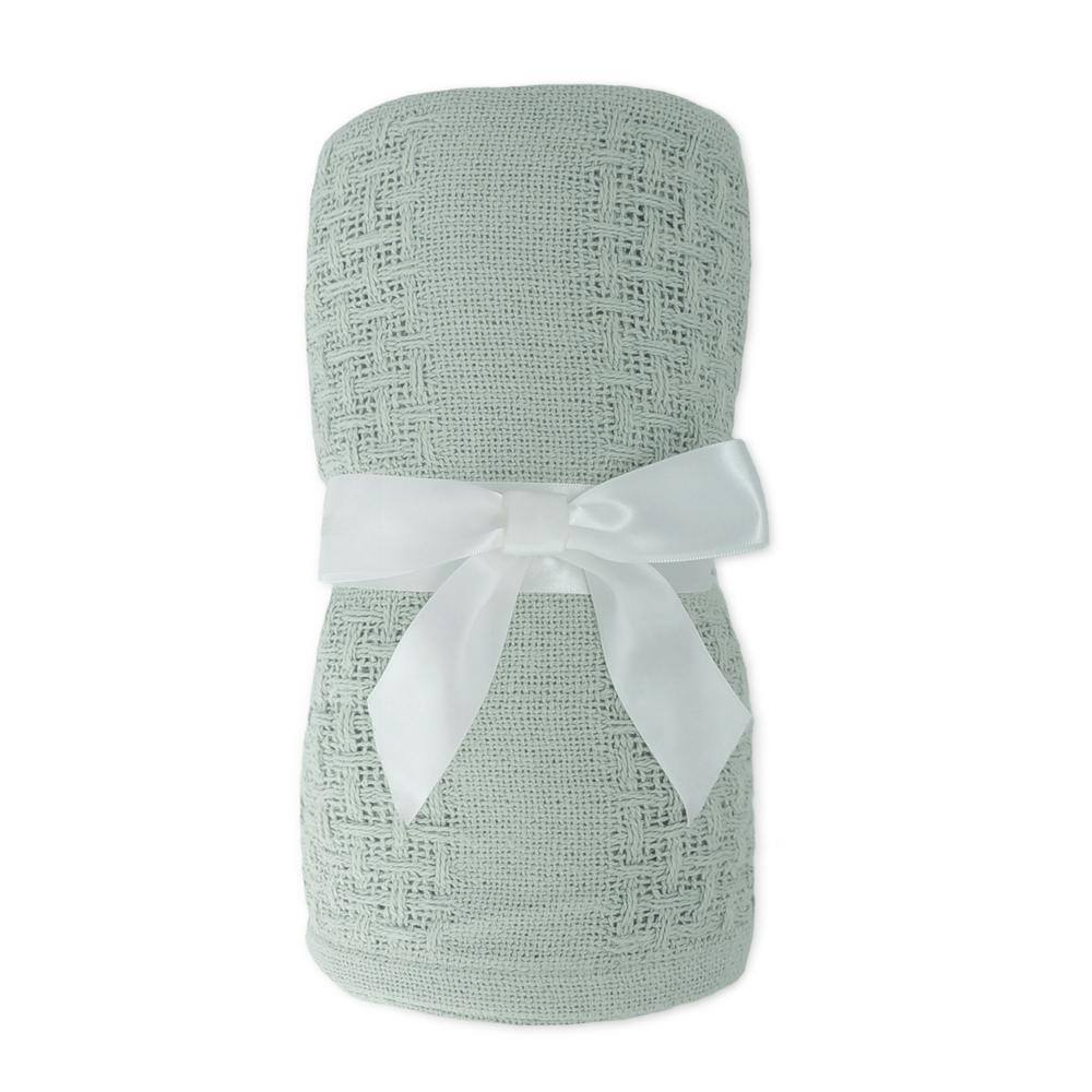 Jade Green Organic Cotton Woven Throw Blanket with Tassels