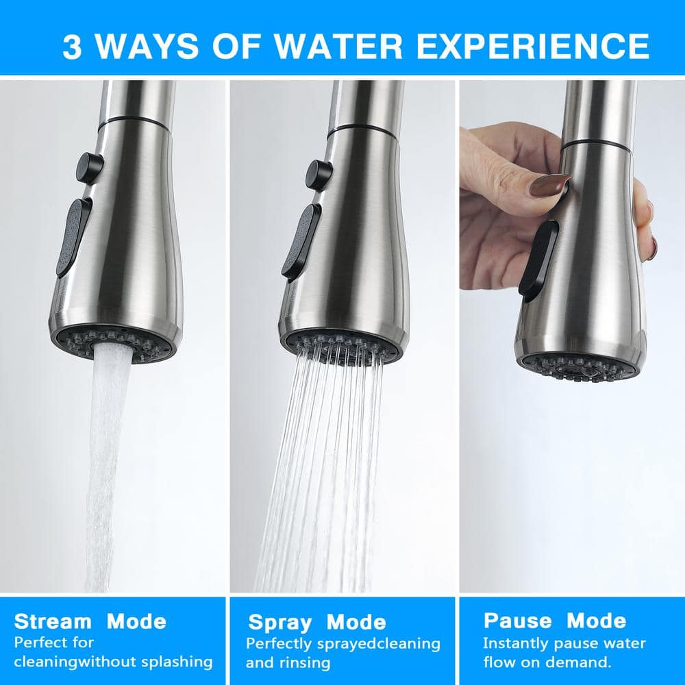Stainless Steel Single-Handle Pull-Down Sprayer Kitchen Faucet with Soap Dispenser