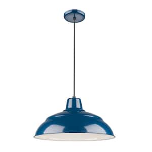 18 in. 1-Light Navy Blue Warehouse/Cord Hung