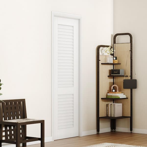 24 in. x 80 in. Composite, MDF, Louvered Panel, Primed, White Interior Door Slab With Black Lever Handle